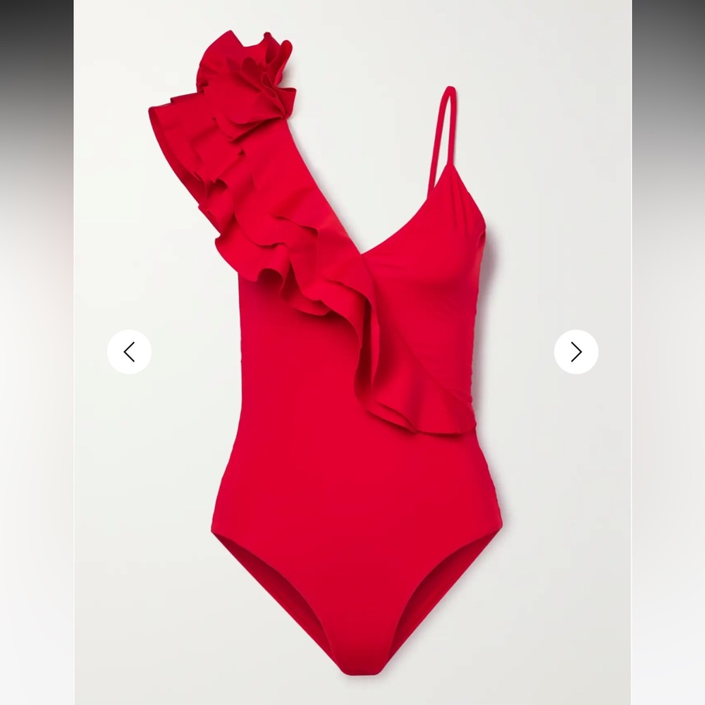 Maygel Coronel Noor Red Ruffle One Piece Swimsuit One Size Fits Most